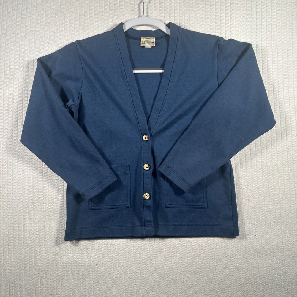 L.L Bean Women’s Vintage Blue 2 Pc Cardigan Sweater & Skirt Set Size Small